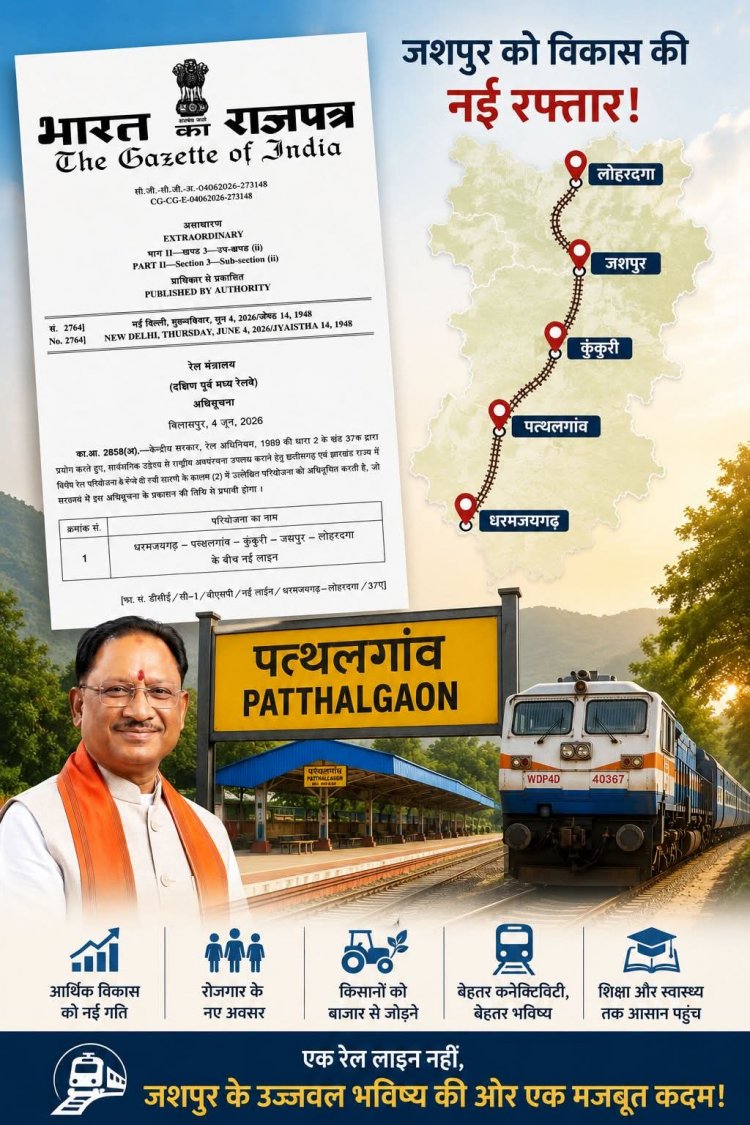 जशपुर जिले को मिली विकास की नई सौगात, रेल परियोजना को मिली मंजूरी : सुनील गुप्ता